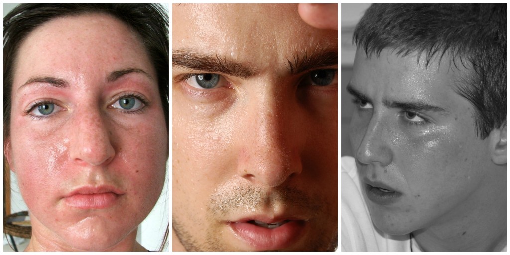 Collage of people with red, sweaty faces