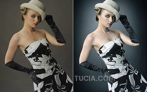 A before and after picture of a woman posing for Glamour magazine. The pictures are before and after retouching is done