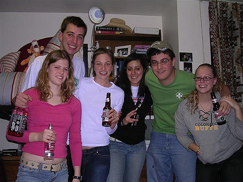 A group of college students at Colorado University sharing some drinks at a party