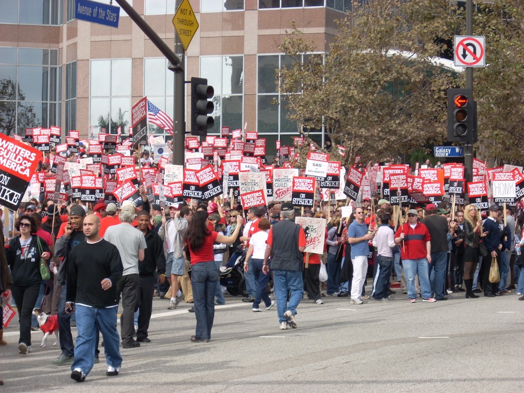Many members of the Writers Guild of America on strike