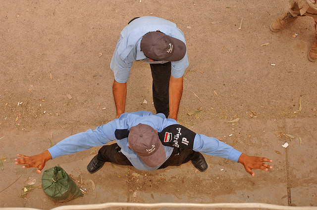 On 17 April 2006 soldiers from the 463rd MP Company located on Camp Liberty, Iraq went to Al-Taji Police Station to visit and train officers at the IP station. The 463rd Military Police Company makes daily checks to Iraqi Police stations to ensure they are providing the best service to the Iraqi people. (Released) US Army photo by SSG Kevin L. Moses Sr.