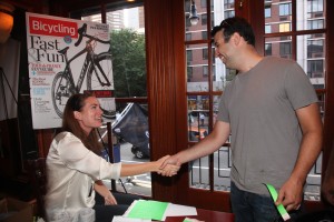 A man and a woman shaking hands