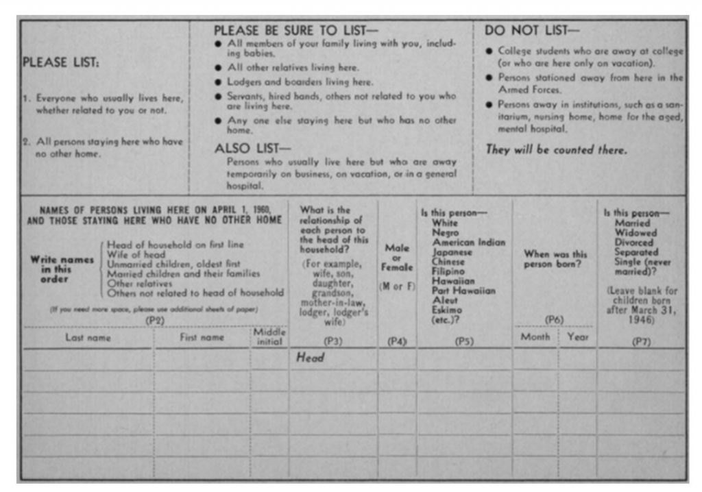 Census form 1960