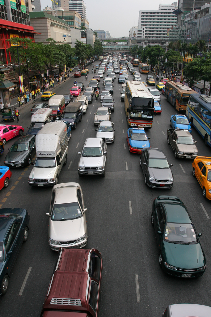a traffic jam on a six lane highway