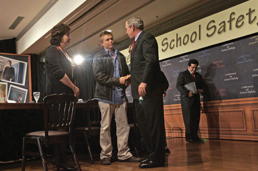 Students advocating for gun control and school safety after the 199 shooting deaths at Columbine High School. This particular student is meeting with President George W. Bush
