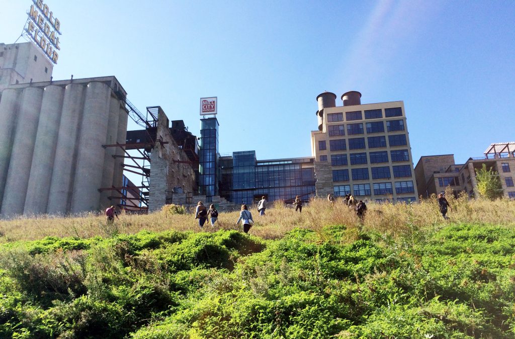 Landscape Architecture students exploring Mill Ruins Park in Minneapolis