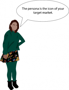 illustration of a woman with a speech bubble that says "The person is the icon of your target market."
