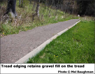 Tread edging retains gravel fill on the tread