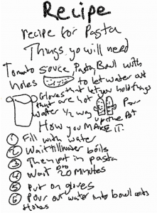 Handwritten recipe for pasta