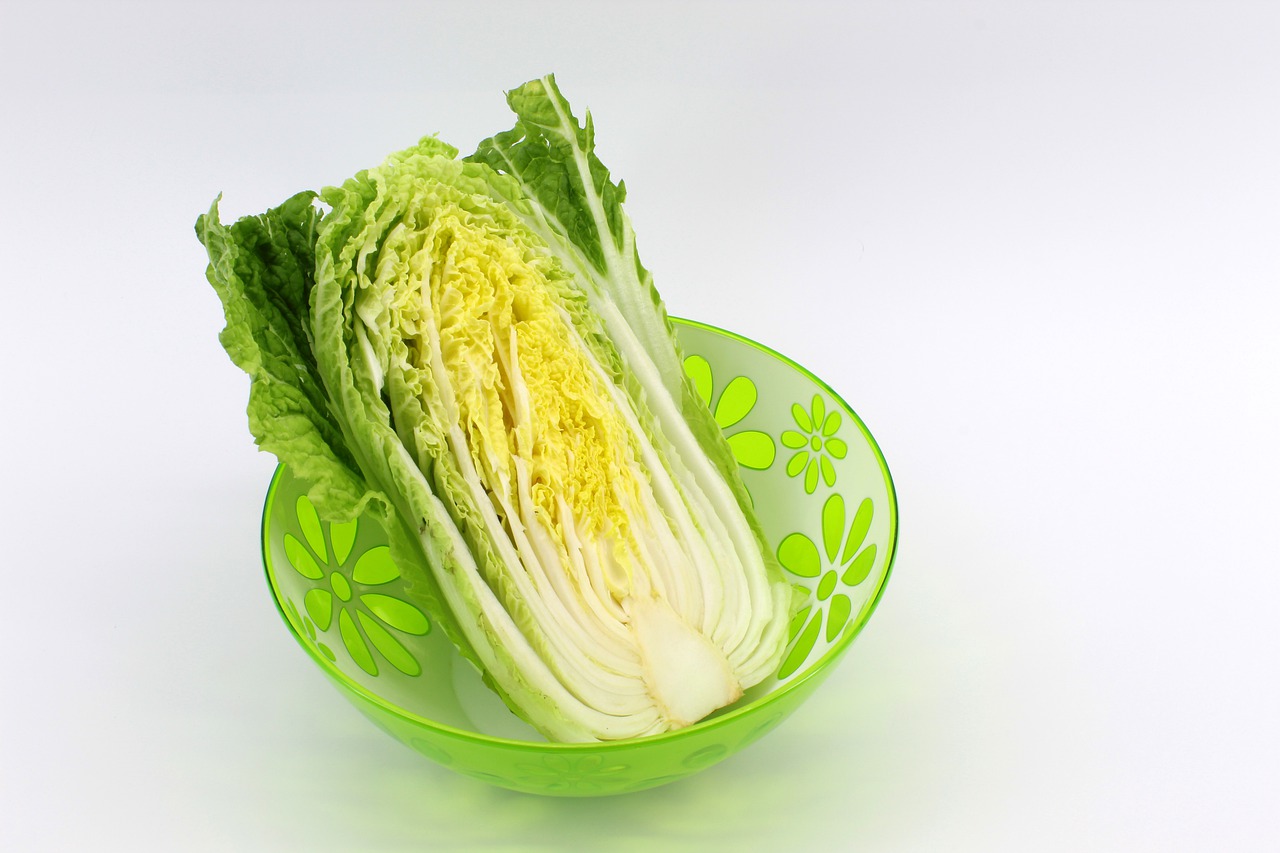 Chinese cabbage cut in half.