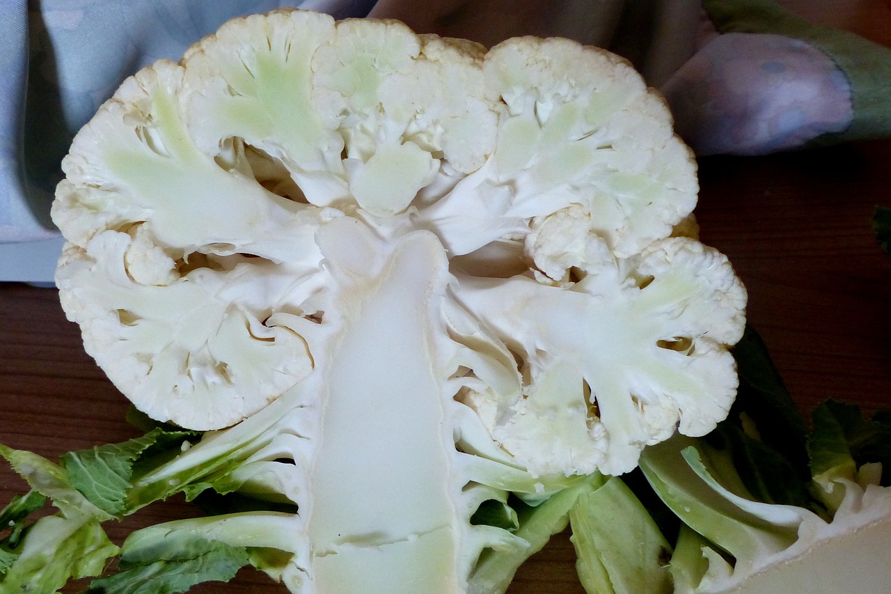 Cauliflower cut in half.