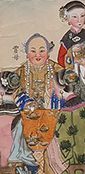 Closeup of grandmother Jia from Yangliuqing print of eating crabs
