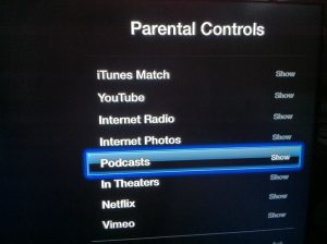 Apple TV screen showing parental controls.