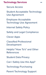 Menu of Roseville (CA) Schools' technology policy