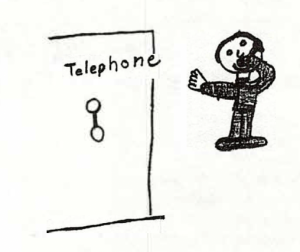 a child's drawing of a person at a phone booth