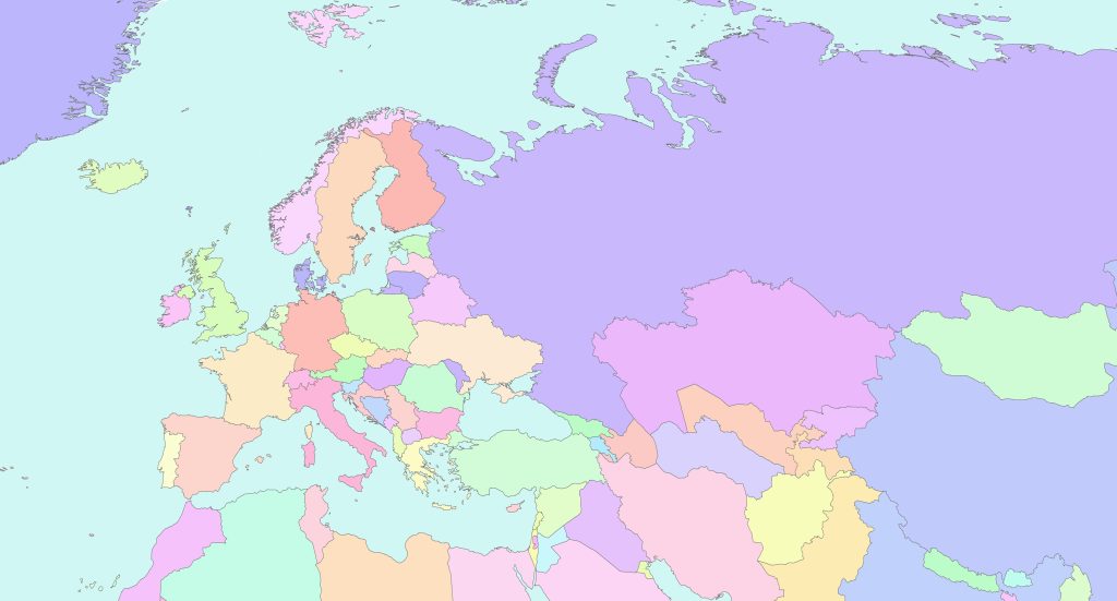Simplified color map of Europe and Eurasia