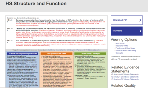 the top half of the nexgen page under structure and function. It describes the standard, provides boundaries, ideas and places the standard in the full K-12 scheme.