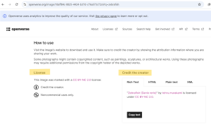 Screenshot of Opensource attribution and licensing for zebrafish image.