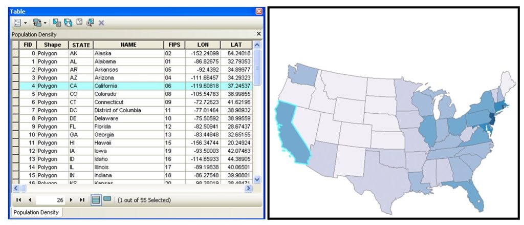 Data table and map