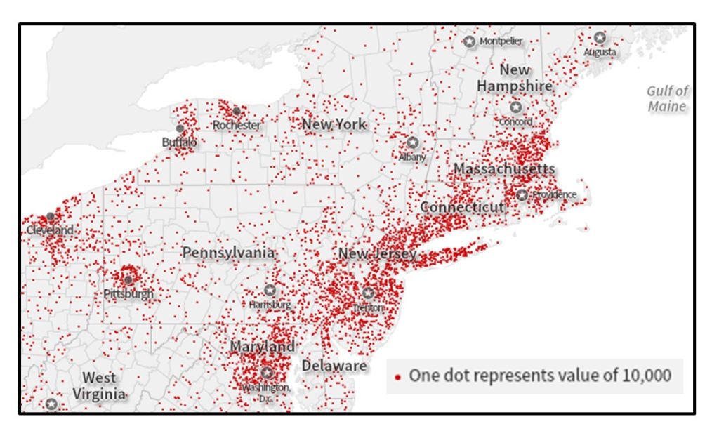 Many-to-one dot map