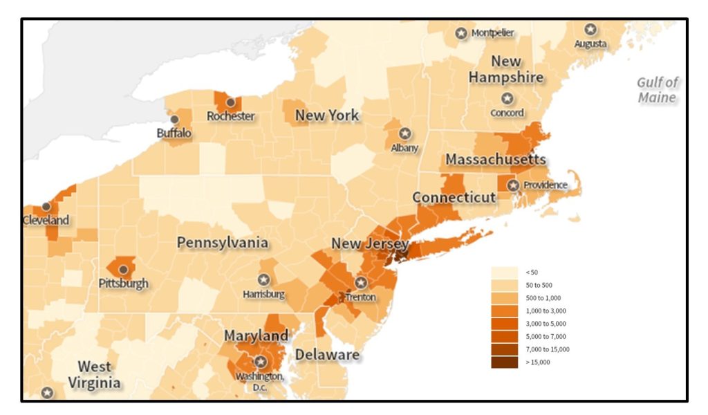 Choropleth map of population density