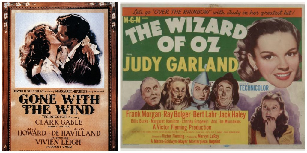 Side-by-side images of original movie posters for Gone with the Wind and the Wizard of Oz.